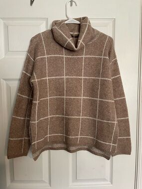 Madewell Women’s Size Small Taupe Windowpane Turtle Neck Sweater